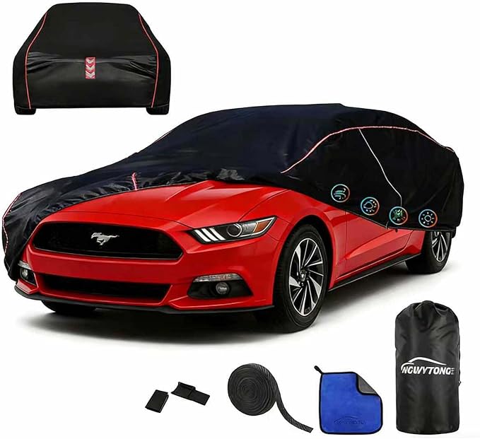 Car Cover for Ford Mustang 1994-2025,All-Around Fastening 60s Quick-Install, 4 Upgrades for Car Cover Waterproof All Weather