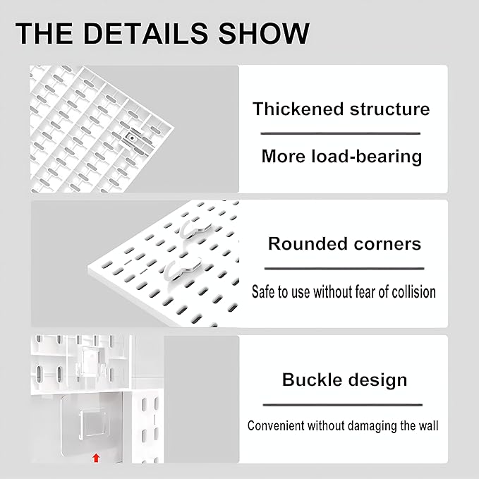 Pegboard Combination Kit, Modular White Pegboard Wall Organizer with 4 Pegboards & Accessories Hanging for Gaming Office Wall Storage Organizer, Crafts Displays