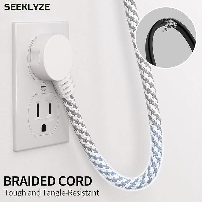 16 Gauge Braided Extension Cord 3 FT, 16/3 Flat Plug Power Cord Indoor, 3 Prong White Extension Cable Flexible for Home Dorm Room Essentials, 13A 125V 1625W, ETL Listed