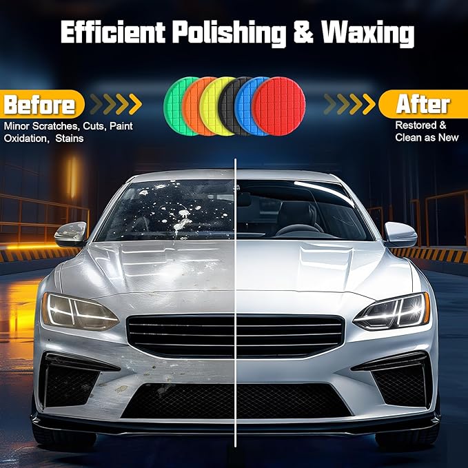 3Pcs Polishing Pad, 6 Inch Buffing Pads, Reusable & Washable Buffing Sponge Pads for Car Buffer Polisher Compounding, Waxing Pads (Black T50)