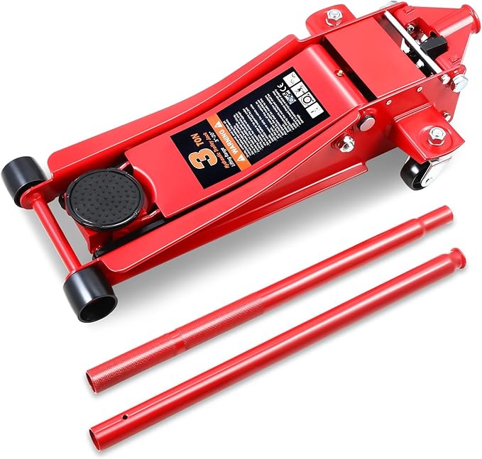 PM PERFORMOTOR Low Profile Hydraulic Trolley Service/Floor Jack, 3 Ton (6000 lbs) Capacity, Lifting Range 3"-20",Red,PM-TOL-FJ30-RD