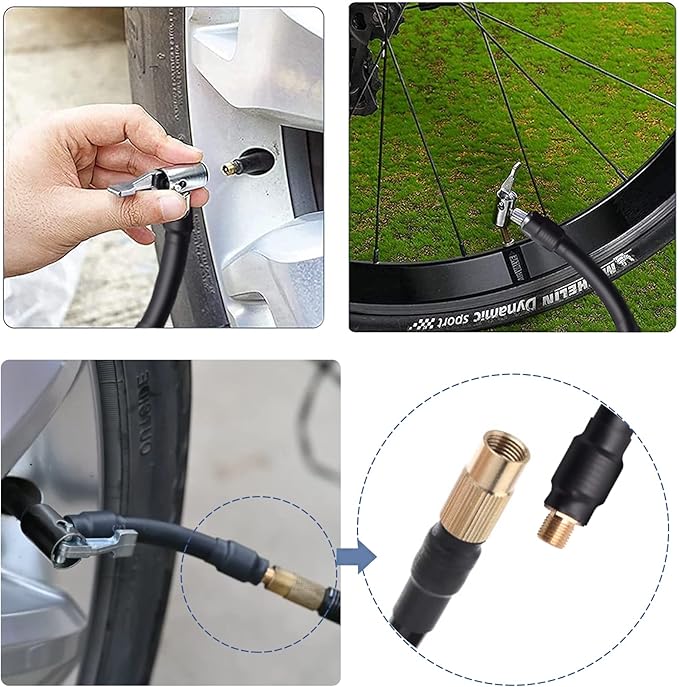 Flexible Extension Tire Valve Adaptor, air Hose inflator Adapter, Standard tire Valve Thread Quick Connect and Release, Self Locking, for Car Truck Motorcycle Bike,1PC