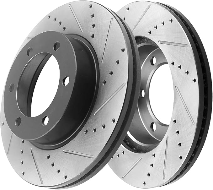 4WD Front Brake Rotors and Pads Kit for 2004 2005 2006 2007 2008 Ford F-150, 2006 2007 2008 Lincoln Mark LT Drilled & Slotted Brake Rotors and Ceramic Brake Pads Kit