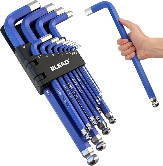 ELEAD Jumbo Hex Key Allen Wrench Set | 13-Piece Metric 2-19mm | Long Ball End Durable S2 | 4" - 13.5" Long | Automotive | Mechanic | Furniture | Professional Grade Tools