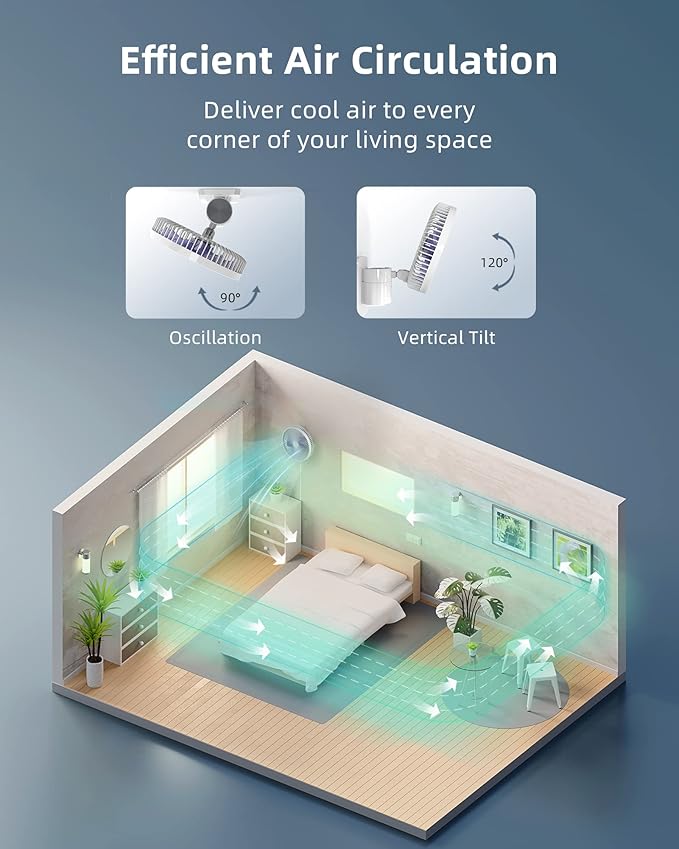 Airbition 8'' Small Wall Mount Fan with Remote Control, 90°Oscillating, 4 Speeds, Timer, Included 120° Adjustable Tilt, High Velocity, 70Inch Cord, for RV Bedroom Home Office Garage