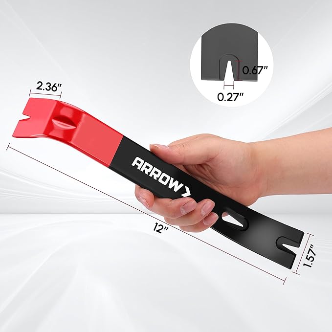 ARROW 12" Pry Bar & Nail Puller Heavy-Duty Carbon Steel, Flat Bar Crowbar with Rust-Resistant Forged Design - Multi-Purpose Tool for Prying, Lifting, Scraping (Pack of 2)