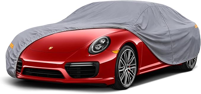 Coverlex Sports Car Cover Waterproof All Weather, 6 Layers Heavy Duty Material Universal Fit for Mazda RX-8, Porsche 718 Boxster/Cayman, 911 Carrera/Turbo, Chevrolet Chevy C4 C5 C6 C7