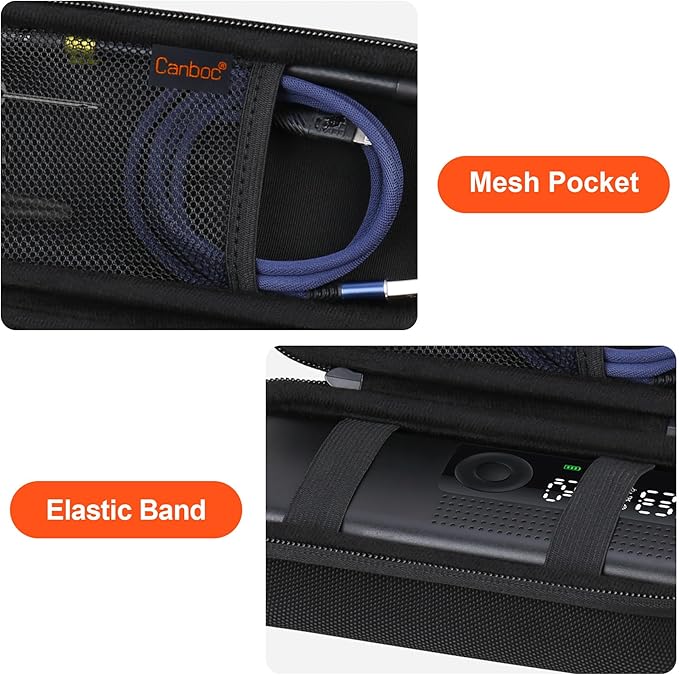 Canboc Carrying Case Compatible with Air moto Tire Inflator Portable Air Compressor, Air Pump for Car Tires Travel Bag, Mesh Pocket fit Air Hose, USB Cable and Accessories, Black (Case Only)