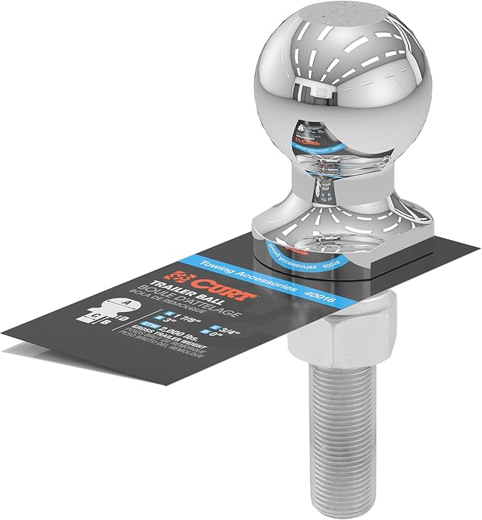 CURT 40016 Chrome Trailer Hitch Ball, 2,000 lbs, 1-7/8-Inch Diameter, 3/4 x 3-Inch Shank