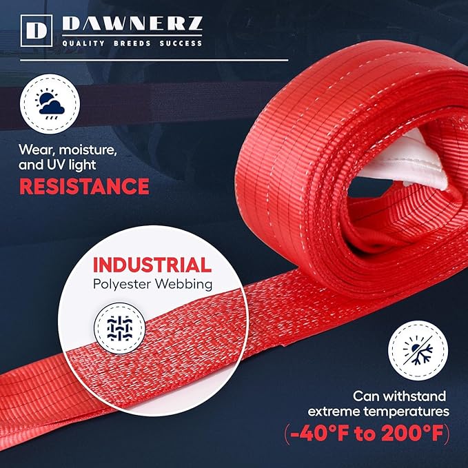 Tow Rope Heavy Duty 30ft 85000 lbs Minimum Break Strength - Recovery Strap 42 US Tons 9m for Trucks and Buses