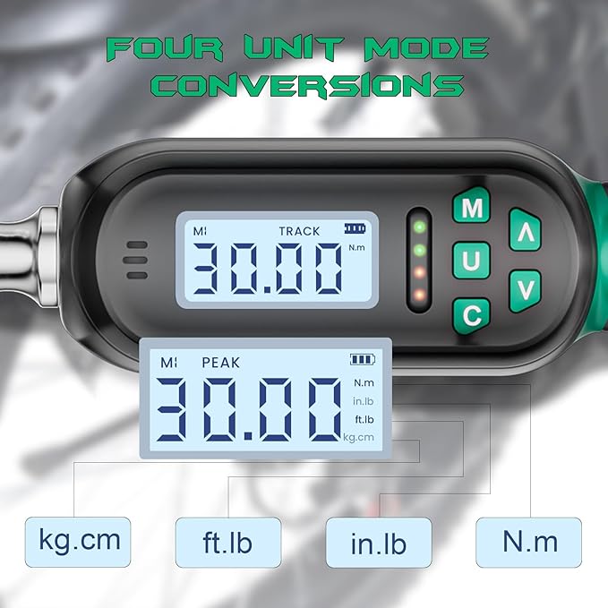 1/4 Inch Drive Digital TorqueWrench, 1.11-22.13Ft.lb/1.5-30N.m, Small Electronic Torque Wrench with Preset Value, Buzzer & LED Indicator, ±2% Accuracy Torque Wrench for Bike, Bicycle