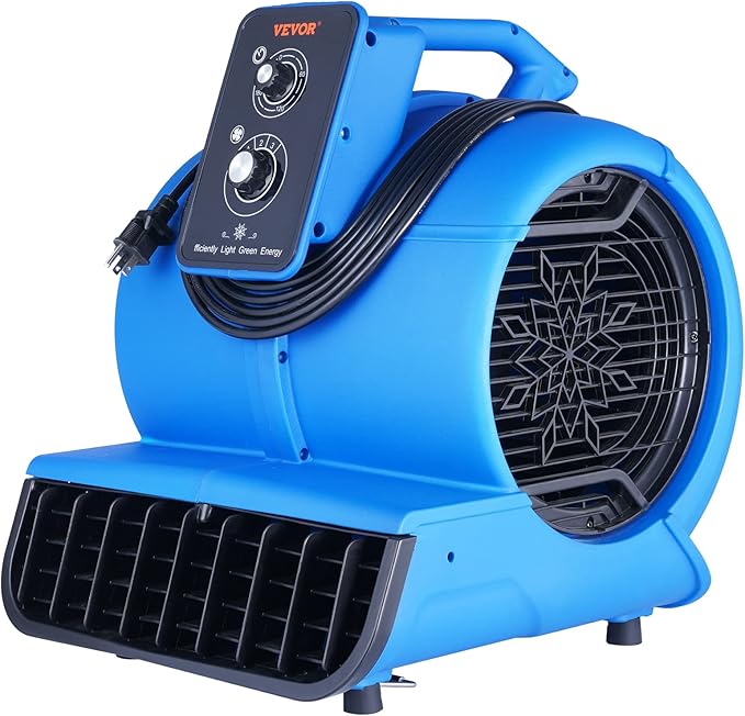 VEVOR Air Mover, 1/2 HP 2600 CFM Carpet Dryer for Cooling and Ventilating, Portable Floor Blower Fan with 4 Blowing Angles and Time Function, for Janitorial, Home, Commercial Use