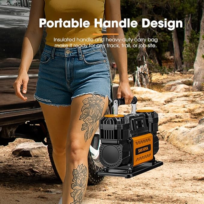 SanHima 12V Air Compressor - Dual Cylinder Portable Tire Inflator 12.36 CFM w/LED Screen, Offroad Air Pump Heavy Duty Max 150 PSI for 4x4 Vehicle RV Truck Tires