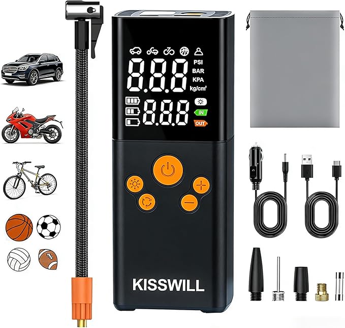 Tire Inflator Portable Air Compressor, 2X Fast Air Pump with Digital Pressure Gauge150 PSI, Auto Shutoff for Car Tires, MotorcycleBicycle and Ball, Dual-Use Type