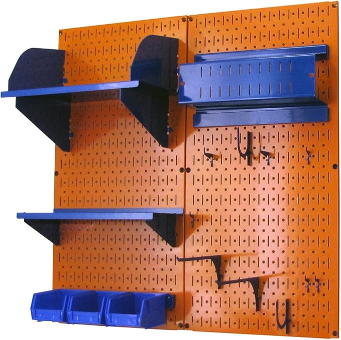 Wall Control Craft & Hobby Pegboard Organizer Storage Kit with Orange Pegboard and Blue Accessories