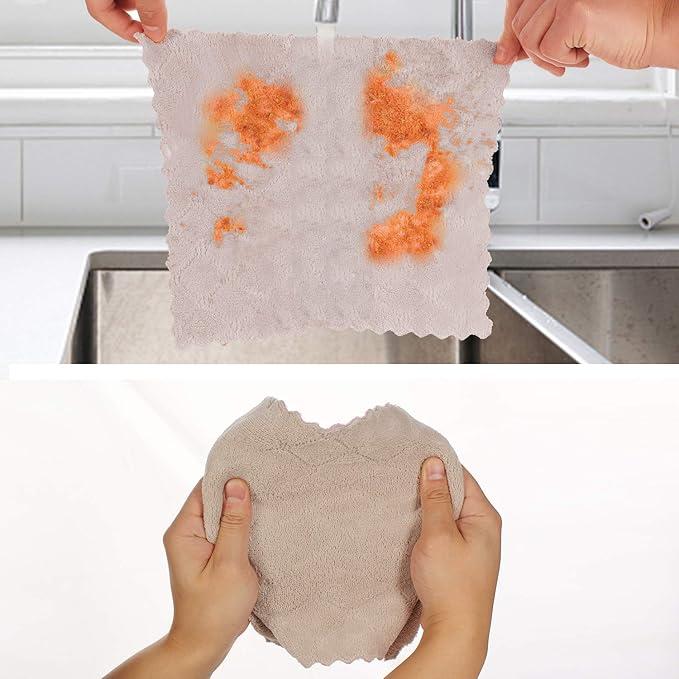 kimteny Cleaning Cloths Kitchen Towels Microfiber Washcloths Lint Free Dish Cloth Reusable Dishtowels Household Super Absorbent Fast Drying, 10"x10", Pack of 5 (Green-Grey)