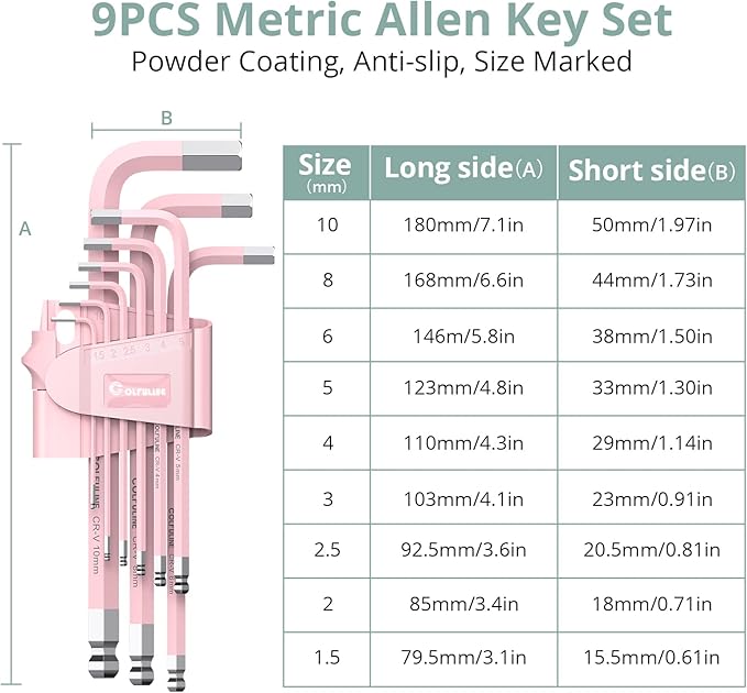 COLFULINE 18PCS PINK Allen Wrench Set, Metric Ball End Allen Key & Torx Key Set, Cr-V Star Hex Key Set for Women, Size T10-T50 & 1.5-10mm with Size-marked for Best Gifts and Home Repair