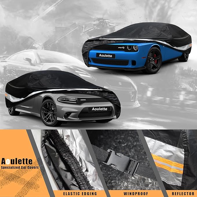 Lightweight Car Cover Waterproof All Weather for Automobiles, Universal Fit Dodge Charger/Challenger, Audi A6/A7/A8, Lexus ES350, Volvo S90, Cadillac Seville etc.(Fit Sedan, 194"-206")