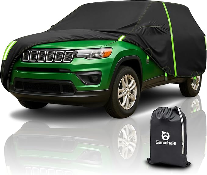 Custom Fit for Jeep Compass Car Cover 2007-2025 Compact SUV Covers 100% Waterproof with Zipper Door & Side Mirror Pockets All Weather Snowproof Rain Hail UV Protection Outdoor Full Cover