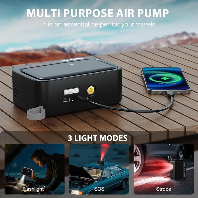 NEXPOW Tire Inflator Portable Air Compressor, 150 PSI Air Pump for Car Tires with Digital Pressure Gauge & Auto Shut-Off, Air Compressor Portable for Car, Motorcycle, Bicycle, Balls, Gray