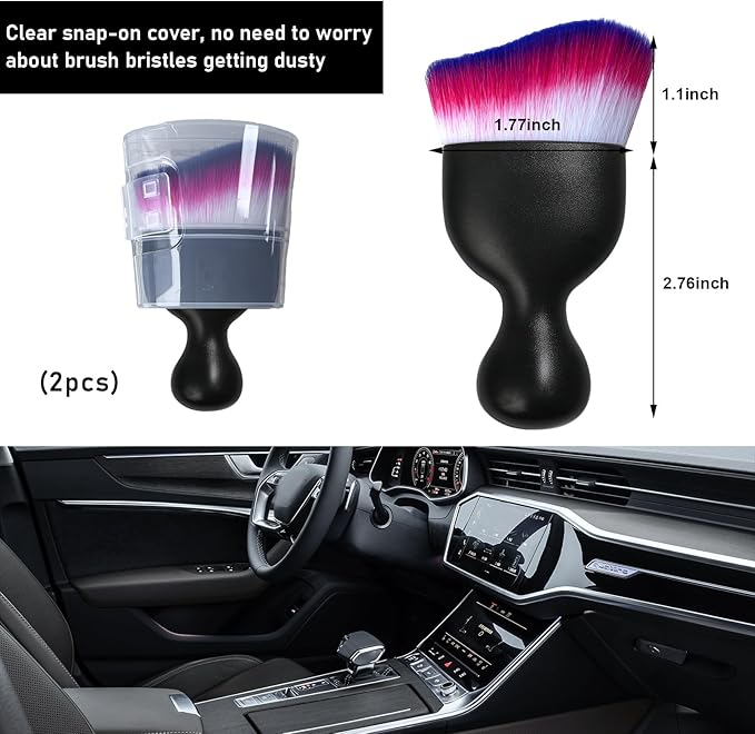 Ziciner 2 PCS Car Detailing Brush, Curved Soft Bristles Auto Removal Dust Collector, Universal Vehicle Dashboard, Air Conditioner Vents, Computer etc Interior Cleaning Tool Accessories(White/Red/Blue)