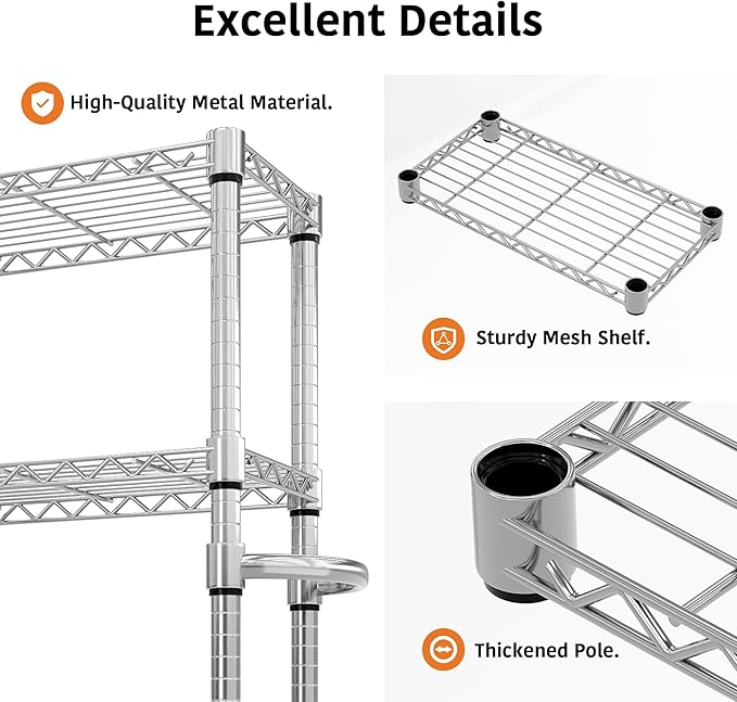 GarveeHome 5-Tier Heavy Duty Storage Shelves 1100 LBS Metal Wire Rack Shelving with Lockable Wheels, 61" H Rolling Storage Rack for Kitchen Garage Bedroom