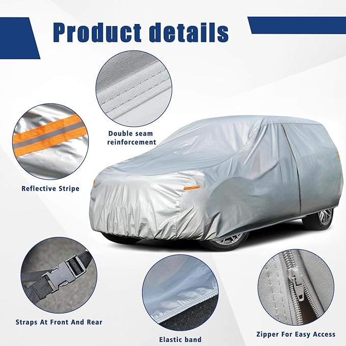 Kayme 6 Layers Car Cover Custom Fit for Chrysler Voyager/Pacifica (1999-2025) Waterproof All Weather for Automobiles, Outdoor Full Cover Rain Sun UV Protection.Silver