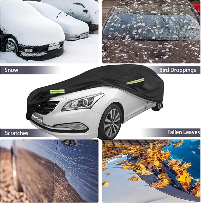 Car Cover Waterproof All Weather for Automobiles, Outdoor Full Exterior Sedan Covers Black(Suggest Car Length from 186"-193")