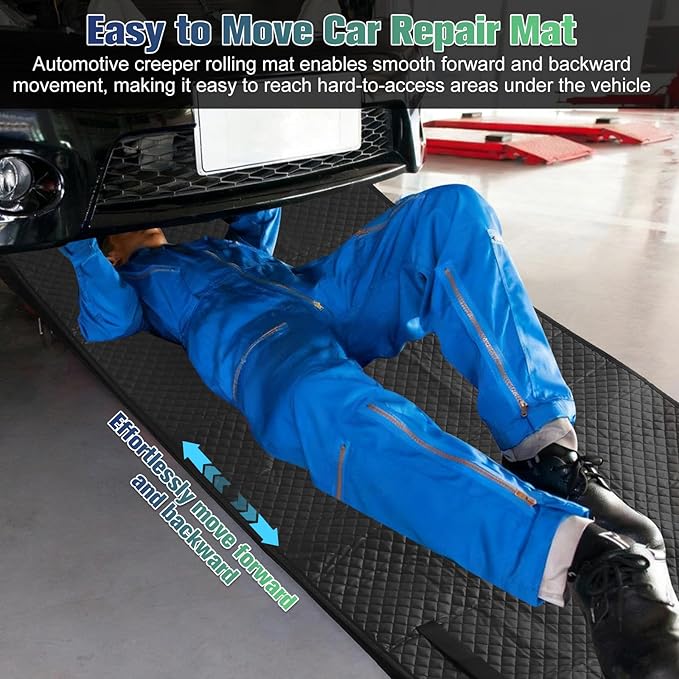 Wayona Rolling Creeper Mat 58"X27", Foldable Under Car Repair Mat for Mechanics, Automotive Creeper Mat with Storage Bag Gloves for Low Clearance, Uneven Roads, Long-Distance Trucks and All Terrains