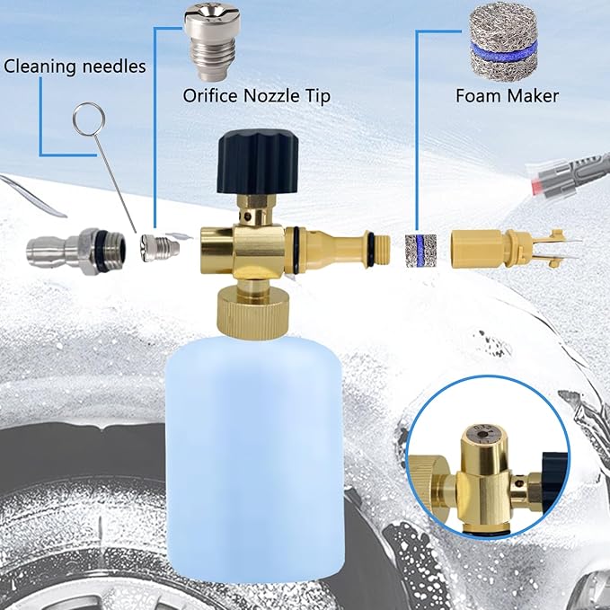 1.1 Orifice Foam Cannon Snow Maker Nozzle Foam Cannon Orifice Orifice for Foam Cannon and Foam Maker Thread Nozzle Tips Mesh Filter for Snow Foam Lance with Cleaning Tools 3000PSI 2 Packs