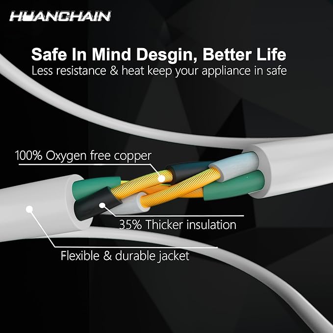 HUANCHAIN Indoor Outdoor White Extension Cord 10 ft Waterproof, 16/3 Gauge Flexible Cold-Resistant Appliance Extension Cord Outside, 13A 1625W 16AWG SJTW, 3 Prong Electric Cable, ETL