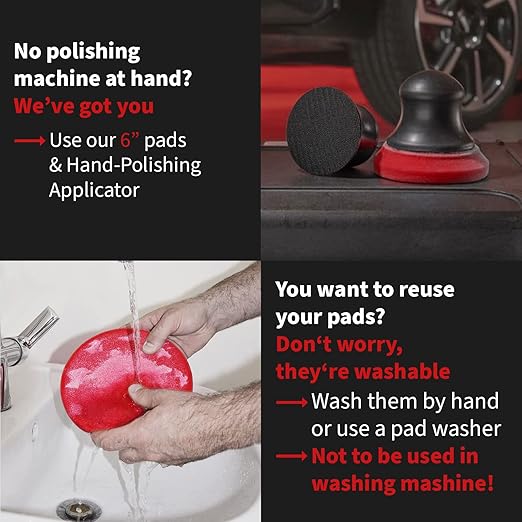 MENZERNA 6 Inch Polishing Pad Heavy Cut for Scratch Repair I Body Repair and Detailing Pads with Safety Edge & Velcro Attachment I Washable & Long Lasting I Thin Pad with Hole for Anti Heat Build-Up