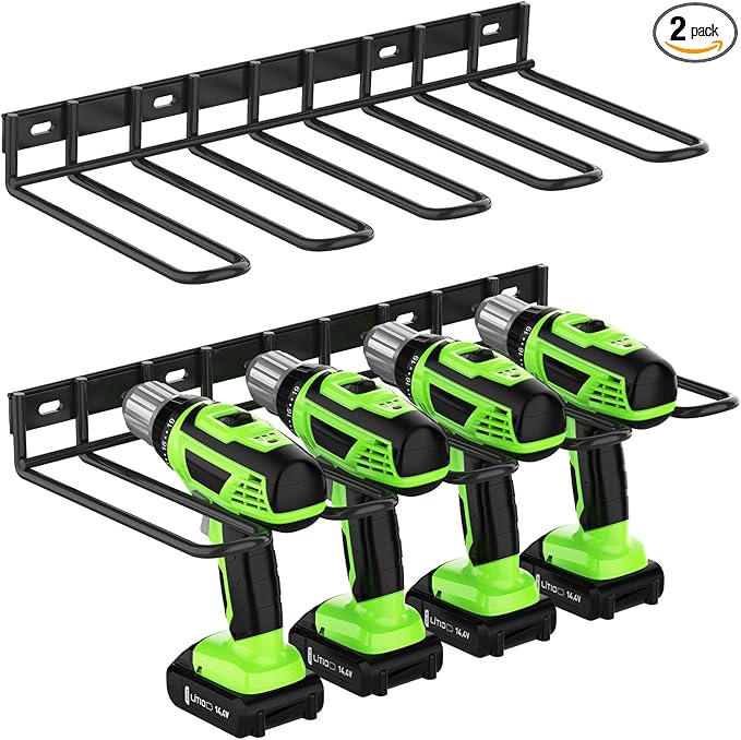 ENONCI 2 Pack Power Tool Organzier Wall Mount, Thicked Heavy Duty Drill Holder, Drill Storage Rack Organizer for Dewalt Milwaukee Ryobi Cordless Tools