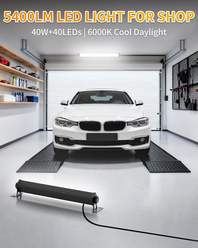 40W LED Shop Lights with 6.6FT Cord, Swtich, 5400LM Plug in Garage Light, 6000K Daylight Shop Lights for Garage, Workshop, Warehouse, Indoor (1 Pack)