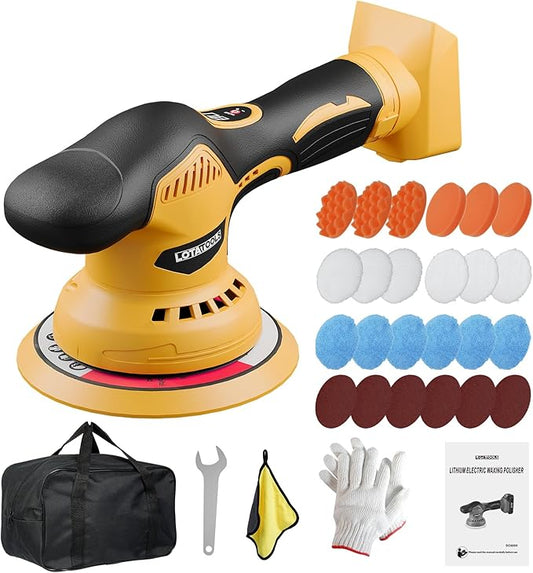 Car Detailing and Polishing Compatible with Dewalt 20V Battery, 5500 RPM Dual-Action Polisher with 6 Variable Speeds