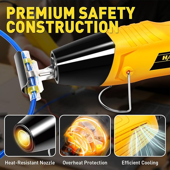 haisstronica Mini Heat Gun 350W, 2 Temp Settings 482°F/752°F (250°C/400°C), Hot Air Tool with Metal Stand & Nozzle Guard, 110V Corded Heat Shrink Gun for Shrink Tubing, Crafts, Embossing, Vinyl Wrap