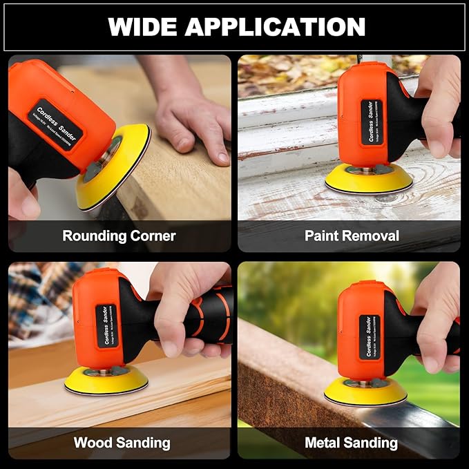 Cordless Sander, 3" Palm Sander with 2Pcs 16.8V 3.0Ah Batteries, 3500RPM Mini Polisher, 30 Accessories Sanders Tool for Sanding/Polishing/Waxing/Cleaning