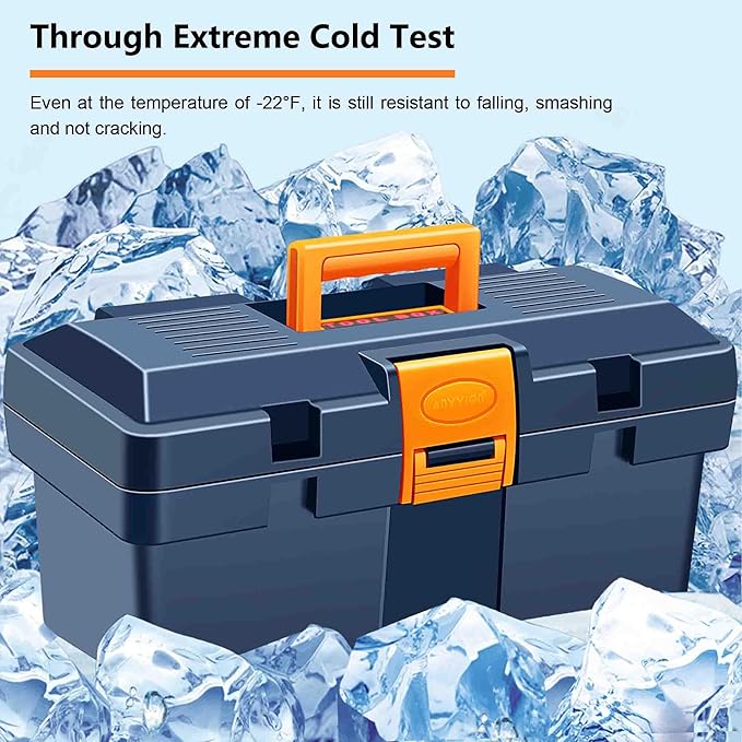 Anyyion 13In Small Tool Box,Lockable Tool Box for Home,Truly Rugged,No Removable Tray(Blue)