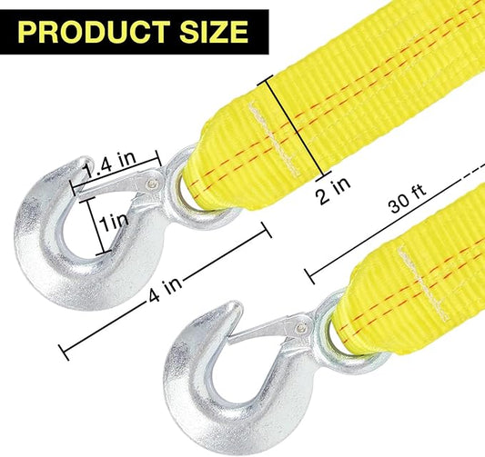 Tow Strap with Hooks 30 Ft 15000 Lb Towing Straps for Cars ATV Tires Vehicles Farm Selds Snowmobiles Truck SUV Thick Recovery Rope for Tree,2 in x 30 Foot Emmergency Car Tow Ropes Kit