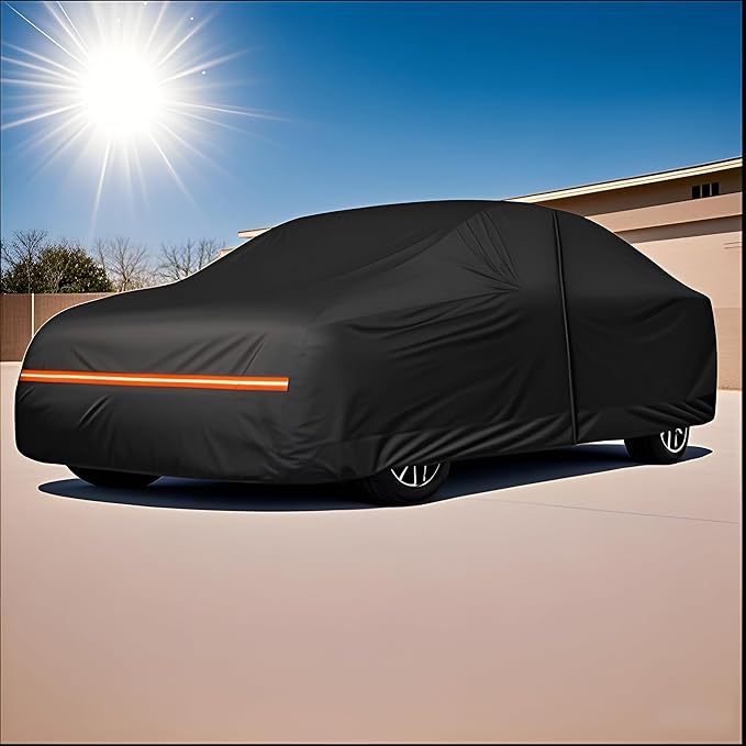 Amooca Heavy-Duty Car Covers Waterproof Sun-Proof All Weather for Automobiles Snow Cover 420D with Door Zipper Cotton Lining Universal Fit for Midsize Sedan