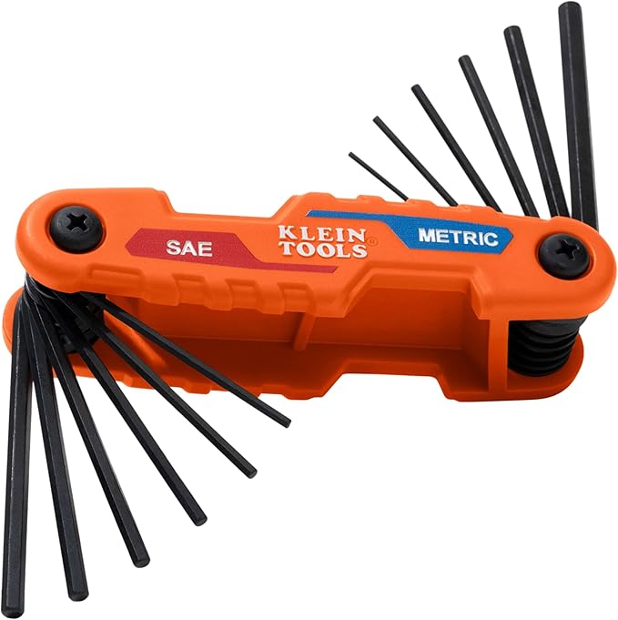 Klein Tools 70590 Compact Folding Hex Key, Metric and SAE Combo Set, 12 Keys, Industrial Strength Heat Treated Alloy Steel