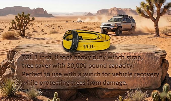 TGL 3 inch, 8 Foot Tree Saver Strap, Recovery Short Tow Strap with Loops, Winch Strap. 30,000 lbs MBS. Truck, UTV, ATV - Compatible with Jeep Accessories, Ford, Toyota