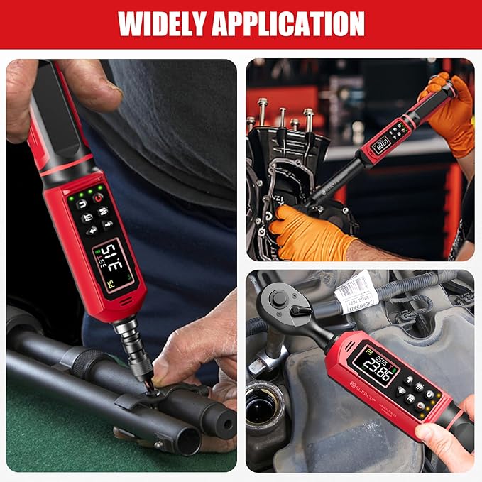 1/4”&3/8"&1/2" Digital Torque Wrench Set(0.15-10Nm&0.66-44.29Ft.Lb/0.9-60N.m&3.8-250.8Ft.Lb/5.1-340Nm), with Vibration, Buzzer,LED Notification and Five Units of Measure, for Car,Moto Repair