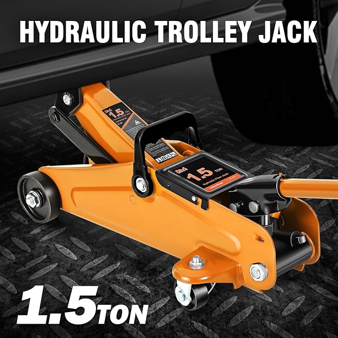 PM PERFORMOTOR Low Profile Hydraulic Trolley Service/Floor Jack, 1.5 Ton (3000 lbs) Capacity, Lifting Range 5.3"-12",Orange,PM-TOL-FJ15-OG