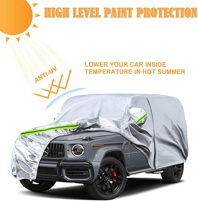 Waterproof Car Covers Replace for 2004-2025 Mercedes Benz G-Class 500 550 650, 6 Layers Silver All Weather Car Cover with Zipper Door & Windproof Bands for Snow Rain Dust Protection