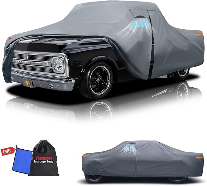 2026 Upgrade Truck Cover Waterproof All Weater, Heavy Duty Outdoor Pickup Truck Cover for Nissan Frontier, Ford F100 Ranger, Chevy C10 S10 etc, Regular Cab Short Box. Length up to 210 inches.