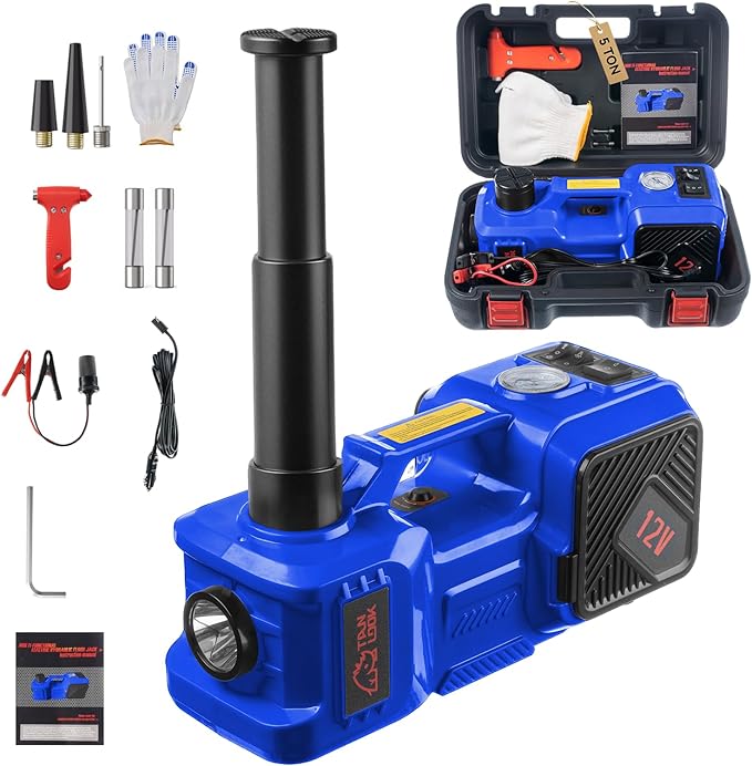 Electric Car Jack Kit with Hydraulic Lift 5-Ton, Tire Inflator Heavy-Duty 12V Floor Jack for Sedans,SUVs,MPVs & Trucks.Ideal for Tire Changes & Garage Repairs (Without Wrench)