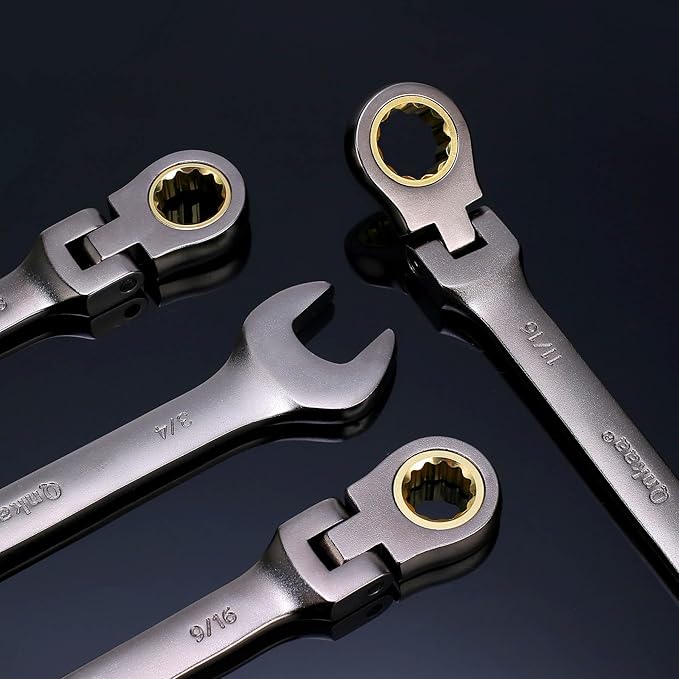 Qnkaa 12pcs Flexible Ratchet Wrenches Set SAE 1/4” to 7/8“ Inch Standard Spanners Gear Ring Ratcheting Combination Flex-Head Wrenches Kit with Portable Organizer Rack
