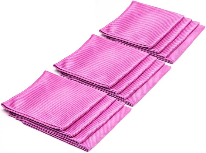Crystal Clear Diamond Weave Glass & Chrome Microfiber Towels 12-Pack | 300 GSM 16x16 | Streak-Free Final Finish for Windows, Mirrors & Polished Surfaces (Pink)