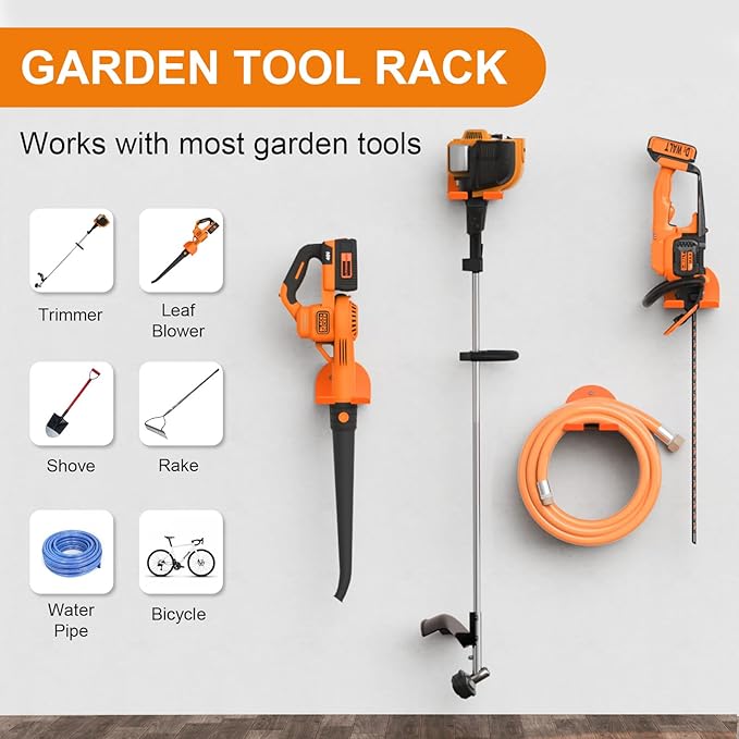 Weedeater Hanger, Heavy Duty Weed Eater Hanger Wall Mount, Garden Power Tool Holder with Rubber Coating for Grass Trimmer, Hedge Trimmer, Leaf Blower, Garage Organizer, 3 Pack
